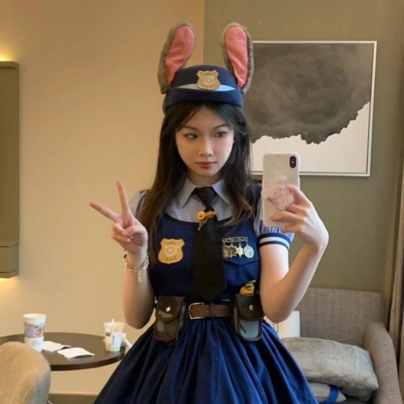 Thành Phố Động Vật Điên Judy Thỏ Sĩ Quan Cảnh Sát cos Phù Hợp Với Nón Mái Vòm Top Mũ Trẻ Em Ngắn Vàn