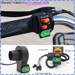  Công tắc kết hợp WISHAWEO 2 kiểu còi nút ba bánh màu đen Nút đèn pha bằng nhựa chất lượng cao Phụ kiện xe điện 
