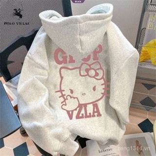 Áo len có mũ trùm đầu Hello Kitty ngọt ngào dành cho nam và nữ Xuân thu Áo khoác gió đại học dễ thương Tide [BL]