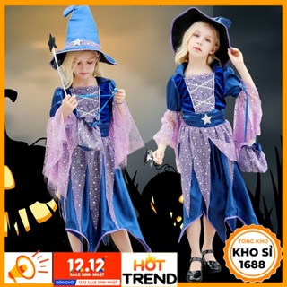 Bộ Trang Phục Hóa Trang Phù Thủy Halloween Dành Cho Bé Gái, Đầm Váy Hóa Trang Lễ Hội E2021