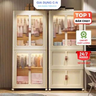 [Tiện lợi] Tủ treo quần áo cho bé có bánh xe–Gấp gọn, cửa trong suốt,nhựa PP cao cấp, chịu lực 100kg