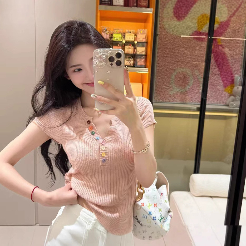 YAYUAN Áo Len Cổ Chữ V Nút Nhiều Màu Sắc Nữ Mùa Hè Giảm Tuổi Thời Trang Sang Trọng Ôm Hơn Nhìn Ngắn- | BigBuy360 - bigbuy360.vn