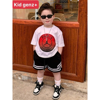  bộ áo phông quần cộc paris tròn đỏ bé trai  set áo thun quần short trẻ em mùa hè  kid genz 