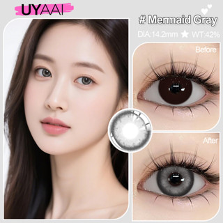 UYAAI Bộ 2 Kính Áp Tròng Màu Xám Hình Nàng Tiên Cá 1 Năm 14.2mm