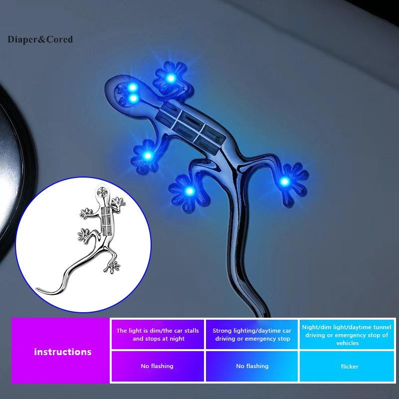 DIAPER & CORED Led Car Gecko Đèn tín hiệu cảnh báo năng lượng mặt trời ABS Sticker Lắp đặt cảm ứng Đ