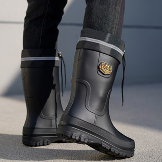 Giày đi mưa nam cao đến giữa bắp chân, giày đi mưa chống trượt, chống nước, có dây rút, giày cao su làm việc và câu cá, giày đi nước chống mài mòn cho nhà bếp