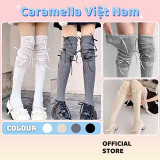  Tất Len Cao Cổ Đính Nơ Caramella Tất Vớ Đùi Nữ Dài Qua Gối Chất Liệu Len Tăm Mềm Cao Cấp Jk H144 