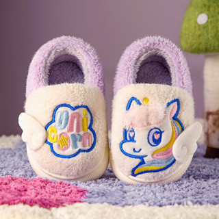 Cheerful Mario dép lông cho Bé Gái Bé Trai Kỳ Lân Mùa Đông Giày Chống Trơn Trượt Thời Trang Im Lặng Dép cho bé