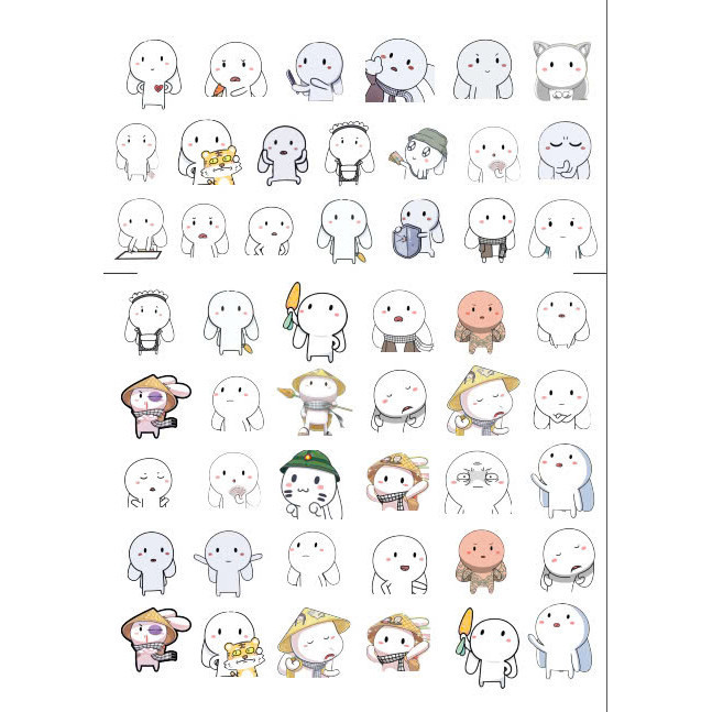 50 Sticker Thỏ bảy màu hoạt hình dẽ thương, miếng dán sticker trang trí sổ tay, máy tính, điện thoại