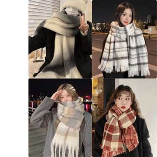 Khăn quàng choàng cổ nữ mùa đông len lông cừu phong cách vitage Hàn Quốc đẹp giữ ấm áp caro đủ màu đen, đỏ, xám, xanh