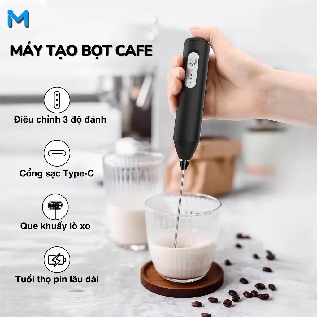 Máy tạo bọt cà phê di động sử dụng sạc pin chất lượng cao, máy đánh trứng, đánh sữa cầm tay 3 tốc độ