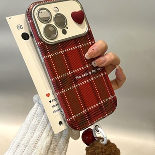 Ốp điện thoại kiểm tra màu đỏ cổ điển cao cấp cho iPhone16 15 14 13 12 11 Pro Max Bảo vệ camera chống sốc Vỏ mềm