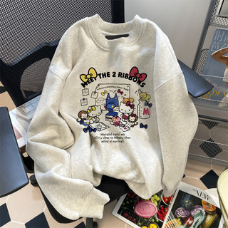 Phong Cách Hàn Quốc Ins Phong Cách Dễ Thương HelloKitty In Hình Nữ Thu Đông 2025 Mới Rời Cổ Tròn Áo