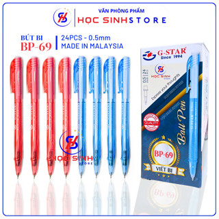 Hộp 24 Cây Bút Bi 0.5mm G-Star BP69 (Mực Xanh/Đỏ) Sản Xuất Tại Malaysia, Viết êm, Mực Đều, Mau Khô - Học Sinh Store