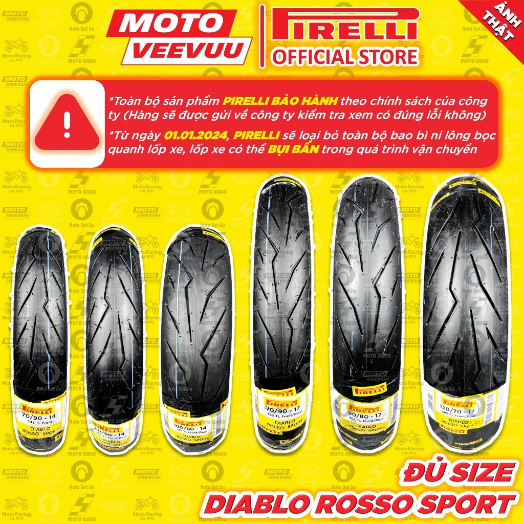 [MTVV] Vỏ lốp xe máy PIRELLI Diablo Rosso Sport đủ size xe ga xe số 60 70 80 90 100 110 120 130 140 150 14 17<END>
