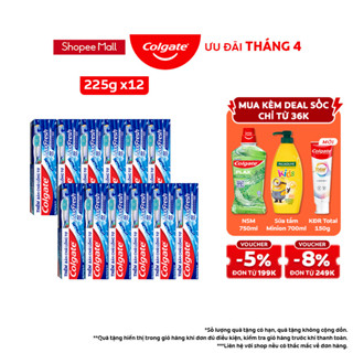 Bộ 12 Kem đánh răng Colgate Maxfresh bạc hà the mát 225g tặng bàn chải