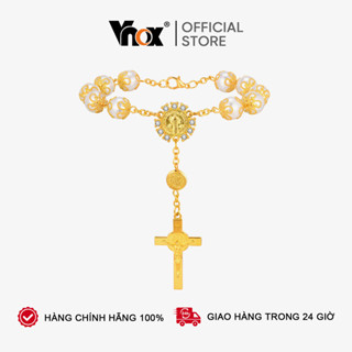 Vnox 18k Vòng Tay Vàng Mặt Dây Chuyền Chữ Thập Ngọc Trai Đính Hạt Vòng Tay Nữ, Tôn Giáo Đức Tin Chúa Giêsu Công Giáo Tôn