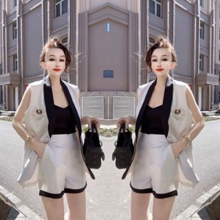  Bộ đồ thời trang nữ mùa hè mới áo gile giảm cân màu sắc + quần short 