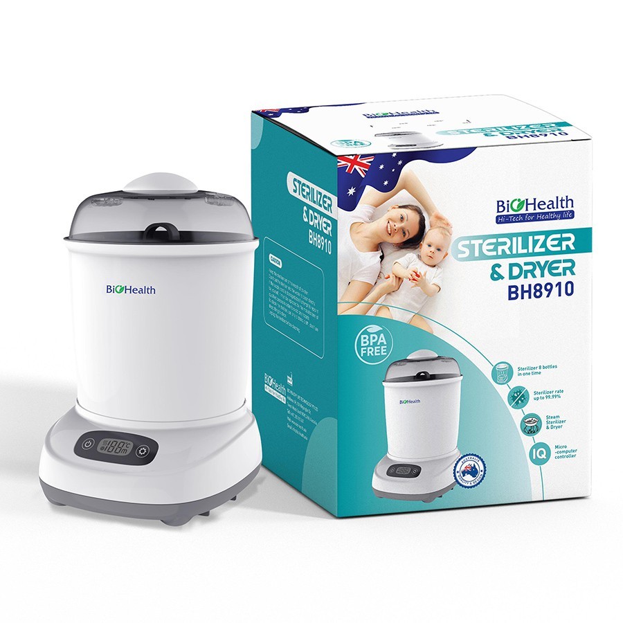Máy tiệt trùng bình sữa, máy tiệt trùng sấy khô BIOHEALTH BH8910 hàng chính hãng bảo hành 12 tháng c