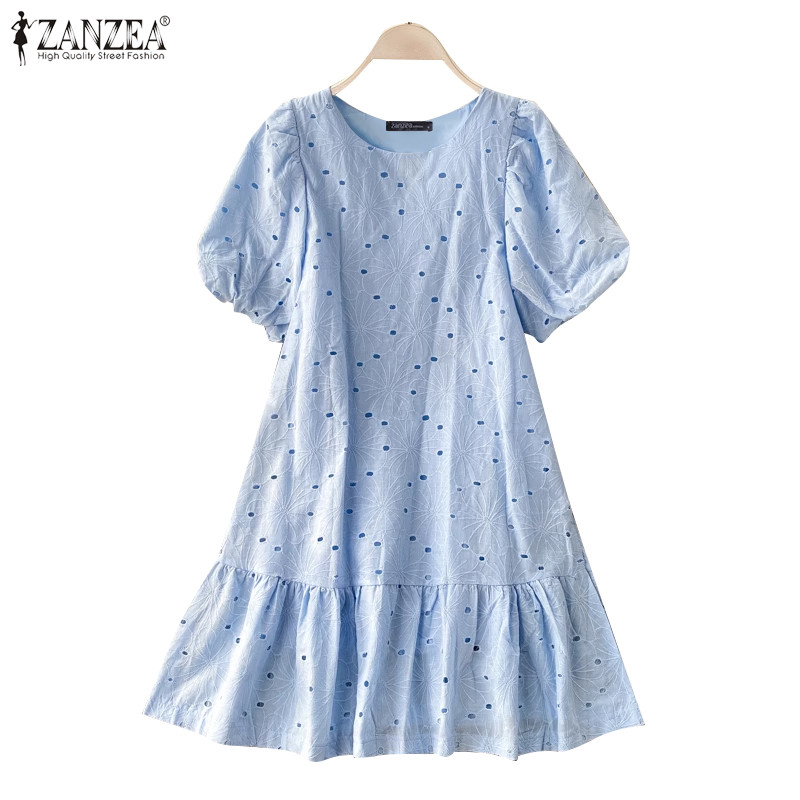 Zanzea Nữ Hàn Quốc Cổ Tròn Puff Tay Ngắn Ren Chữ A | BigBuy360 - bigbuy360.vn