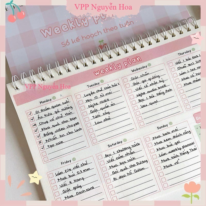 (A5) Sổ kế hoạch tuần WEEKLY PLANNER Khổ A5 120 Trang tone hồng xinh xắn