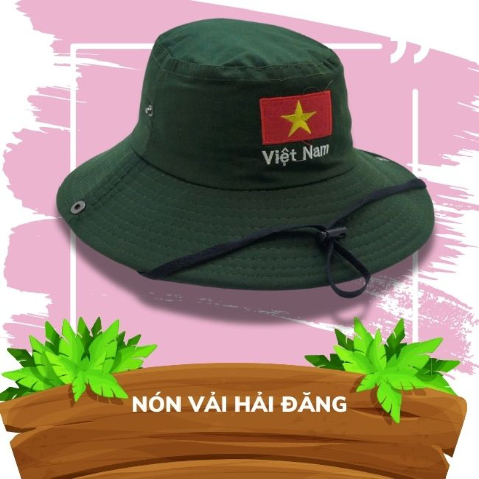 Mũ Vành Nam Đi Ruộng Vườn Thêu Cờ Việt Nam.Bo vành hoạt đông ngoai trời và Lao Động Vải KaKi .-Nón Vải  HẢI ĐĂNG