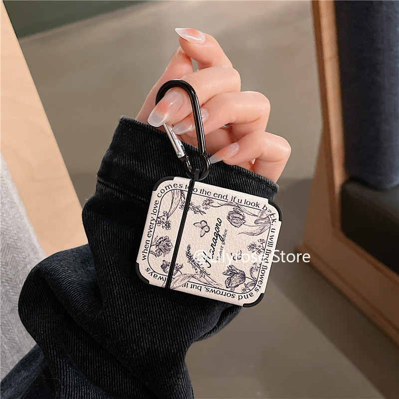 Ốp Da Cho AirPods 4 [2024] AirPods Pro2 Pro 3 2 1 Apple EarPods Bảo Vệ Tai Nghe Không Dây Hoa Đen Tr