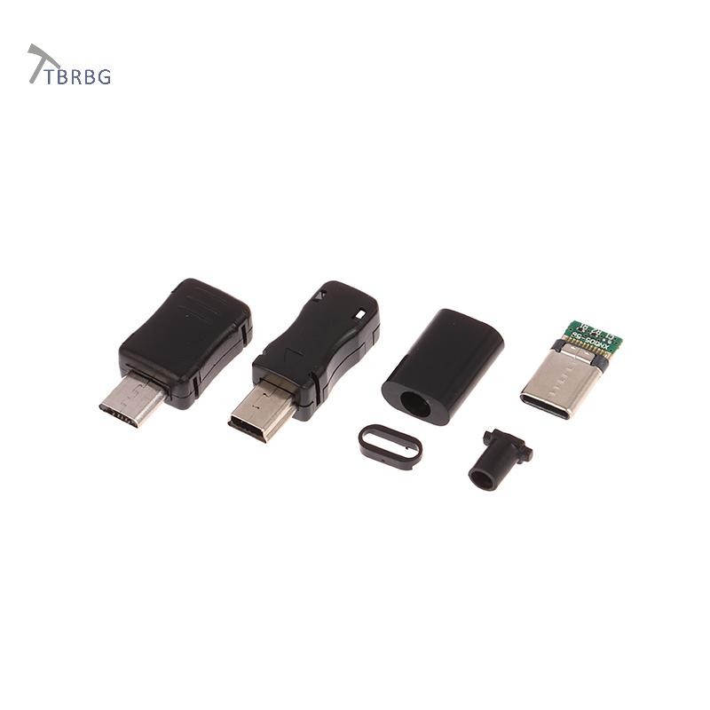TBRBG 5 Bộ USB Micro USB Loại C Nam Có Vỏ Micro USB Jack Kết Nối Jack Nhựa Đuôi Tất Cắm Thiết Bị Đầu