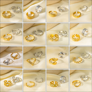 Châu Âu Mạ Vàng 18k Thép Không Gỉ Tình Yêu Hoa Lá Nhiều Lớp Hình Học Hình Học Đơn Giản Mở Nhẫn