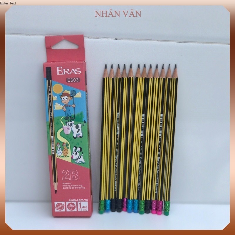 10 Bút chì gỗ đen 2B có tẩy ERAS E603[VPP LE HUNG]  - vanphongphamnhanvan