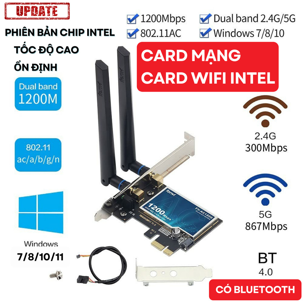 Card mạng Card wifi Bluetooth Fenvi Wifi 5 Pci-e Ac1200 Băng Tần Kép 2.4G/5GHz 802.11ac-KSS