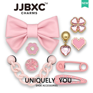 JJBXC Charm phụ kiện dép cross, kim loại lỗ giày khóa giày phụ kiện giày, nơ màu hồng kim cương, bốn lá cỏ ba lá tự làm, khóa trang trí chất lượng cao, phụ kiện giày hot trend, Sticker Dép Cross