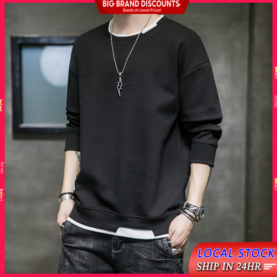 Áo Hoodie nam dài tay màu trơn Mỹ chắp vá cổ tròn Áo Hoodie giả hai mảnh dáng rộng thông thường Áo Hoodie hợp thời trang BEFOYI SX188