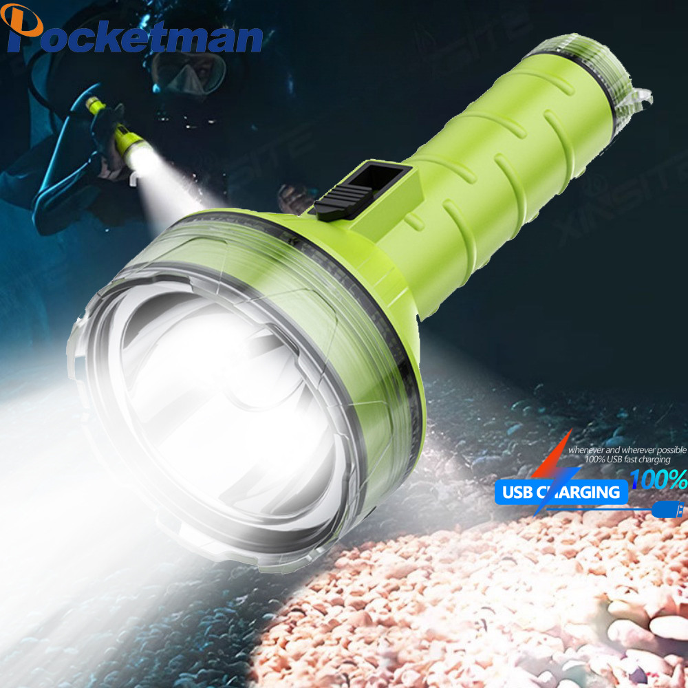 Đèn pin lặn chuyên nghiệp IP68 Đèn Led lặn có thể sạc lại USB Đèn lồng dưới nước
