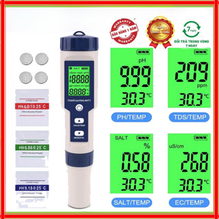New Bút kiểm tra chất lượng nước, đo độ mặn nước 5 là 1 pH/TDS/EC/độ mặn/nhiệt độ, kèm theo 3 gói pH tiêu chuẩn