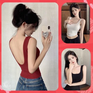 Áo thun 2 dây có sẵn mút cho nữ áo tank top hở lưng mùa hè năng động basic cơ bản dễ phối đồ AT9