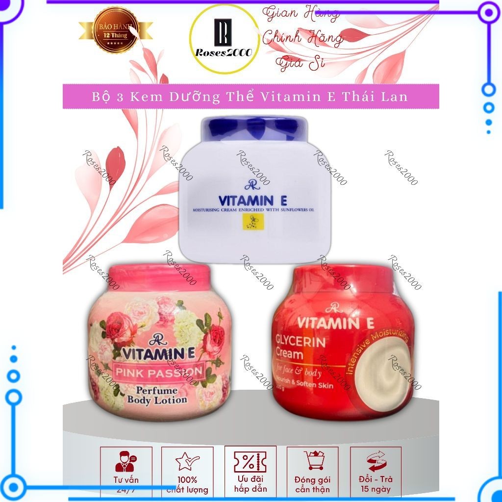 Bộ 3 Hũ Vitamin E dưỡng trắng da giữ ẩm Thái Lan hộp 200gram ( Hàng Chuẩn )