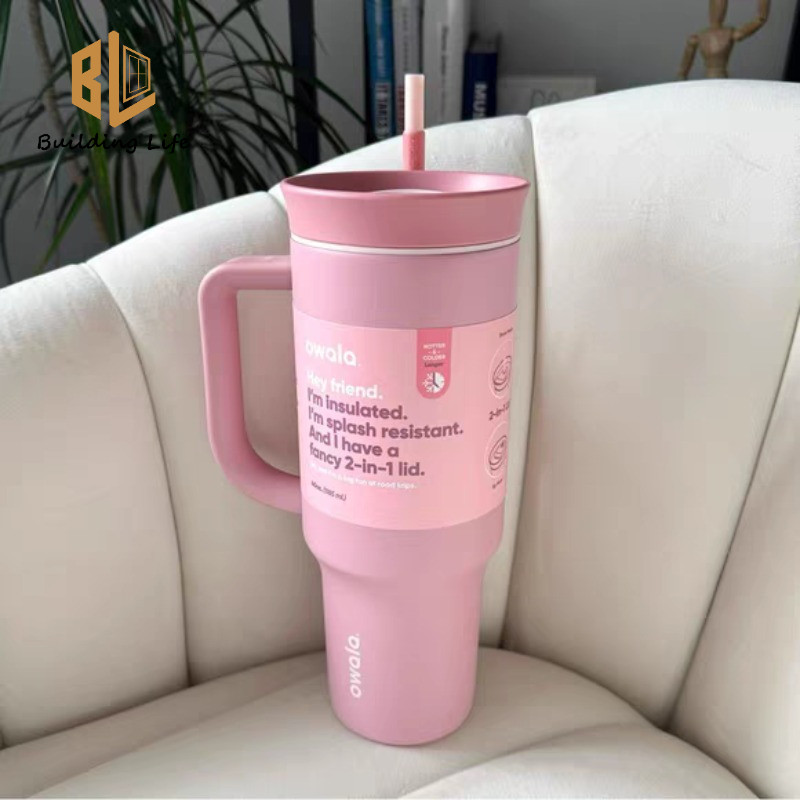 Owala Tumbler Có Tay Cầm Roxy Dreams Hồng 40oz Thép Không Gỉ VacuumThermos Cup Hút Chân Không Xe Cốc