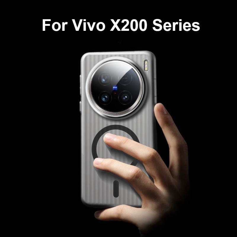 Dành Cho Vivo X200 / X200 Pro / X200 Pro Mini Siêu Mỏng Thời Trang Đơn Giản Sóng Từ Tính Bóng Lưới Micro Mờ Kim Loại Nút Cá Nhân Full Cover Vỏ Chống Sốc