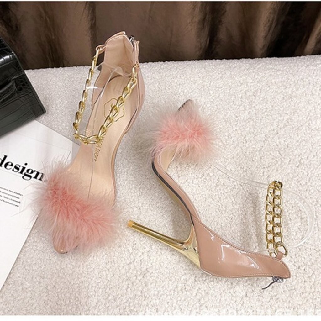 Giày Cao Gót Lông Stiletto Giày Cao Gót Mã Vàng SH02
