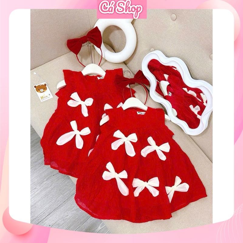 Váy đầm noel CS625, váy đỏ nơ trắng bản to kèm bờm cho bé