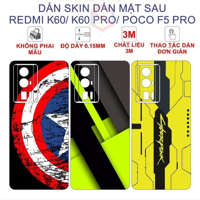 (Redmi K70/K70PRO/K70E/ K60-POCOF5 PRO/ K60 Pro/K60ULTRA) Miếng dán skin nắp lưng ilistore