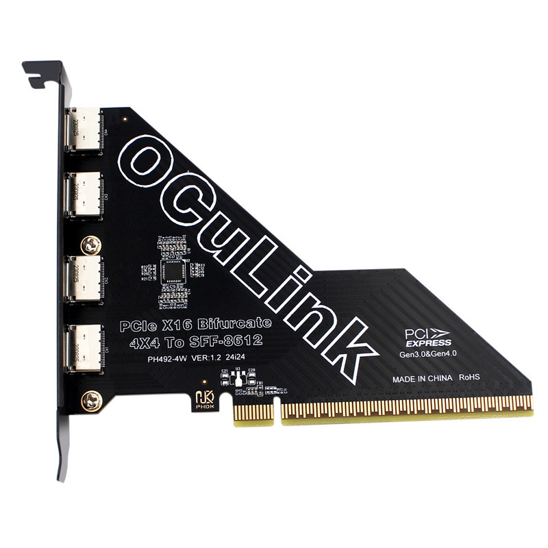 PCIE 4.0 X16 đến 4Port OCulink SFF-8612 Thẻ chia đôi PCI Express GEN4 64Gb cho SFF-8639 U.2 SSD Thiế