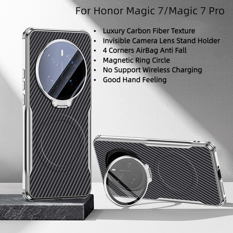 Dành Cho Honor Magic 7 Honor Magic 7 Pro Ốp Lưng Sang Trọng Sợi Carbon Kết Cấu Từ Tính Vô Hình Ống K