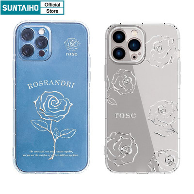 Suntaiho Kim Loại Thẩm Mỹ Hoa Hồng Họa Tiết Ốp Điện Thoại TPU Trong Suốt Mềm Cao Cấp Chống Sốc Cho IPhone 11 12 13 14 15 16 Pro Max IP 7 8 Plus IPhone X Xs XR Xs Max