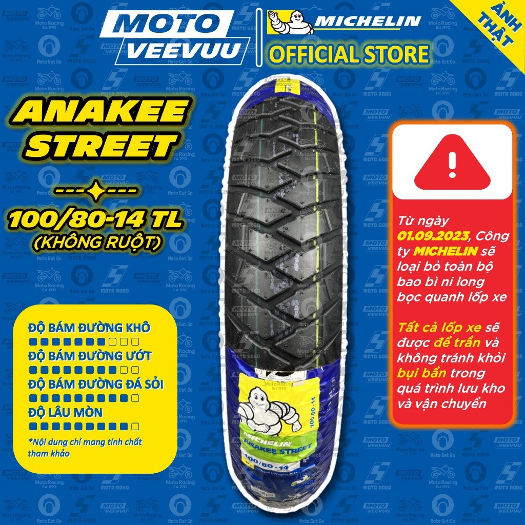 [MTVV] Vỏ lốp xe máy MICHELIN 100/80-14 TL Anakee Street<END>