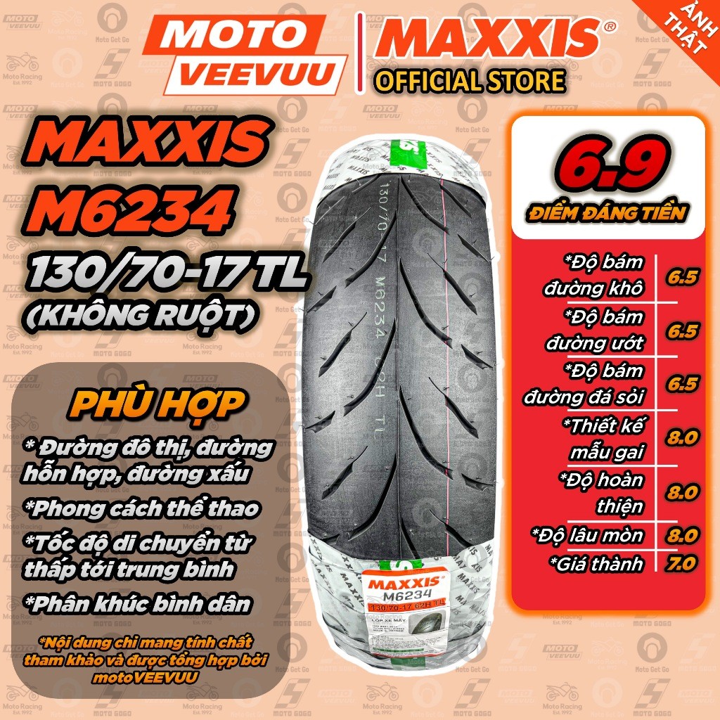[MTVV] Vỏ lốp xe máy MAXXIS M 6234 130/70-17 TL 130 70 17<END>