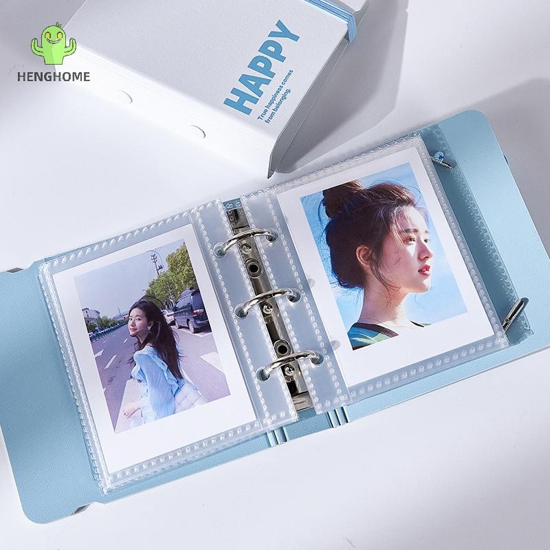 Henghome Thời Trang Dính Photocard Holder Album Ảnh Với Dây Đàn Hồi Idol Card Book Collection Tối Gi