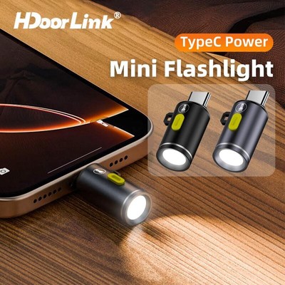 HdoorLink USB C Mini LED Đèn Pin Di Động Type-C Bỏ Túi Móc Khóa Đèn Pin Cho Đi Bộ Đường Dài Ngoài Trời Cắm Trại Đi Xe Thể Thao