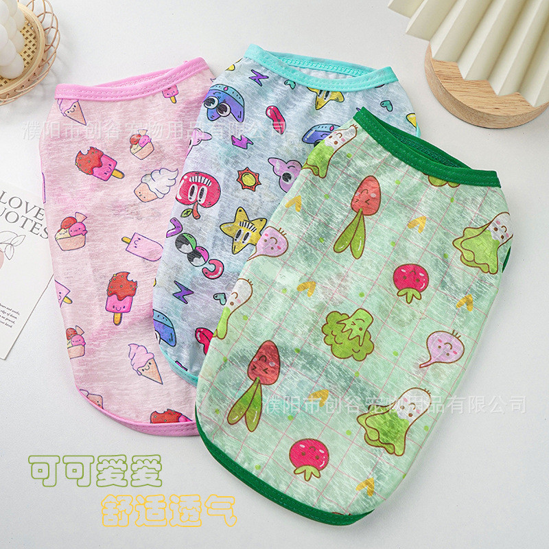 New Cool Dog Summer Clothes Cat Summer Clothes Cute Cartoon Vest Sun-Proof and Breathable Cat Dog Cl